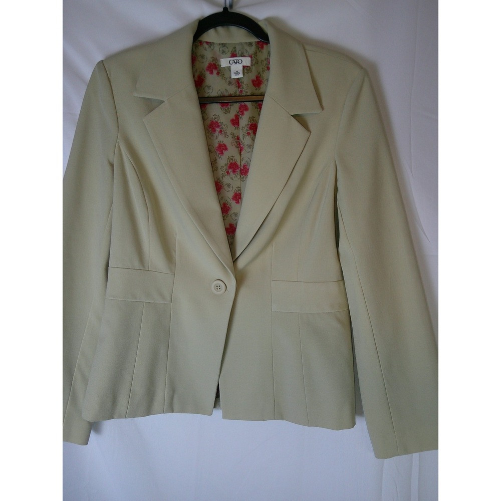 Cato Womens Tan Peplum Blazer Pleated Back Floral Lining Size‎ 10